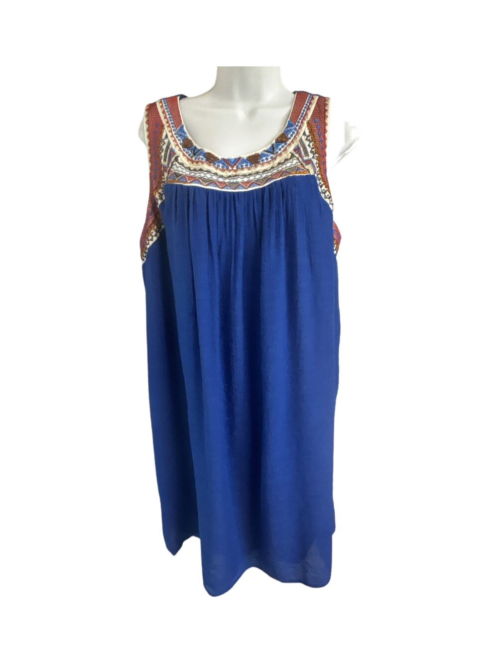Westport Aztec Embroidered Beaded Trim Shift Dress Boho Chic